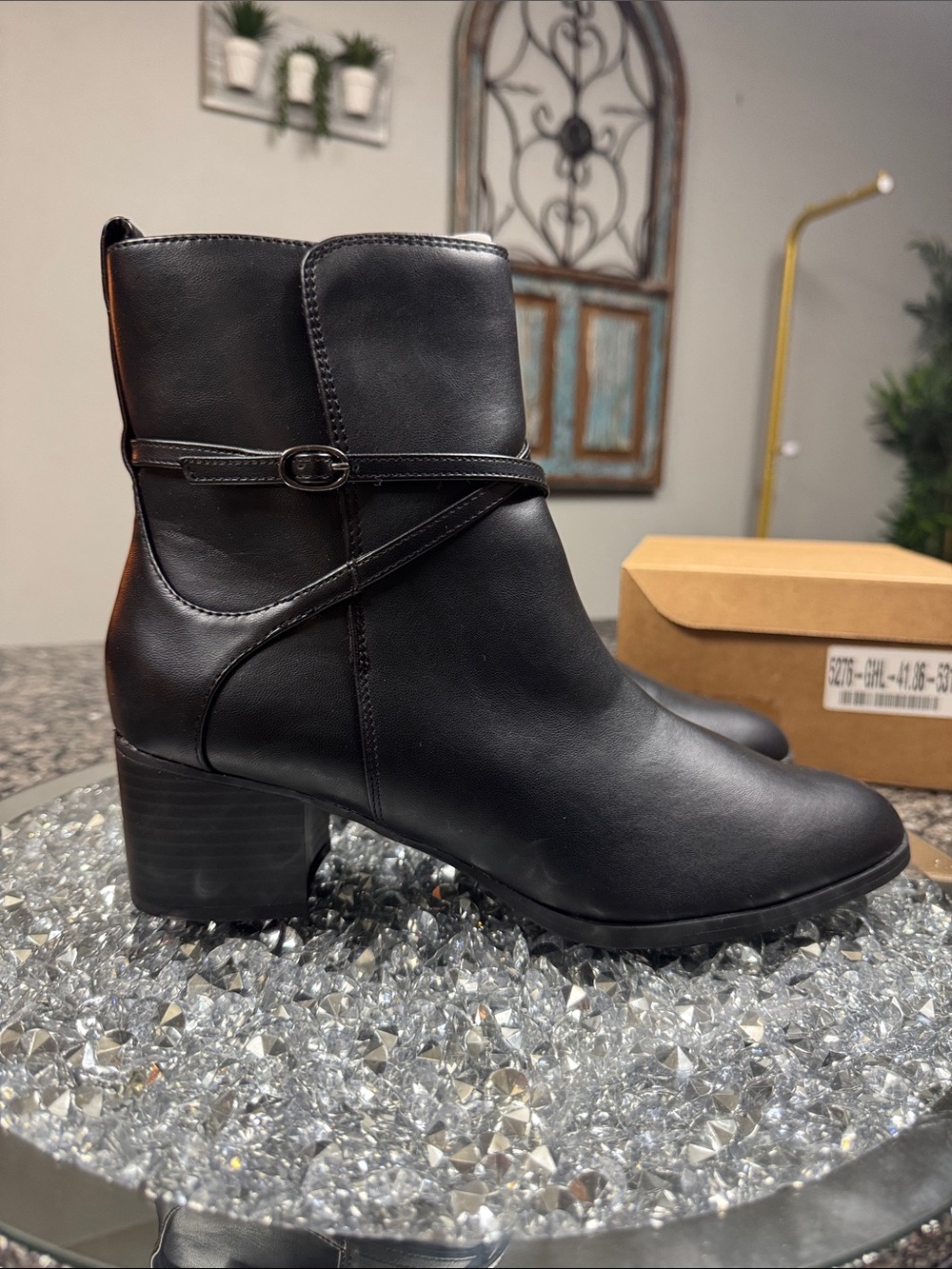 Anne Klein Moore Black Ankle Boots with Low Block Heel NEW 10